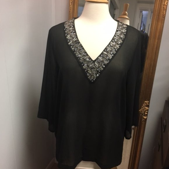 Michael Kors Black Jeweled Top/ Cover Up - Picture 1 of 6